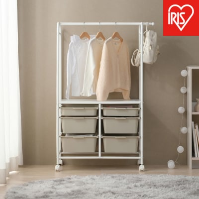 キッズ収納ハンガーラック KHR-800 ホワイト/ベージュ