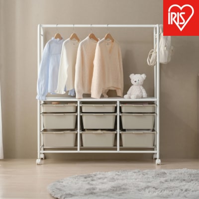 キッズ収納ハンガーラック KHR-1100 ホワイト/ベージュ