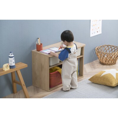 収納棚 ラウンドシェルフ RUSR-74L ナチュラル/ライトベージュ