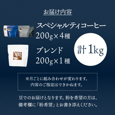 おすすめスペシャルティコーヒー 200g×4種+ブレンド 200g×1種(計1kg)【17-82】
