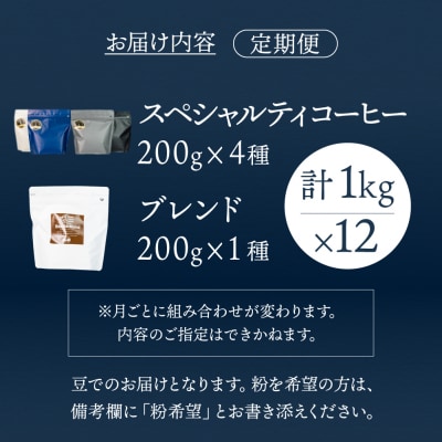 【毎月 定期便 全12回】おすすめスペシャルティコーヒー 200g×4種+ブレンド 【17-E】