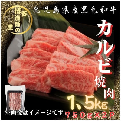 【鹿児島県産黒毛和牛】カルビ焼肉・バーベキュー用合計1500g(750g×2パック)(中種子町)