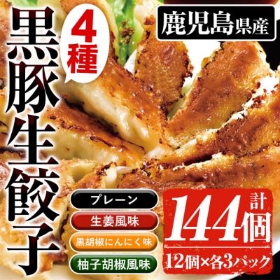 鹿児島黒豚生餃子4種詰合せセット 合計144個(4種×12個×3P)国産野菜使用!