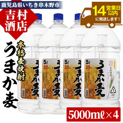 本格麦焼酎「うまか麦」飲みたごえセット 5L×4本 計20L