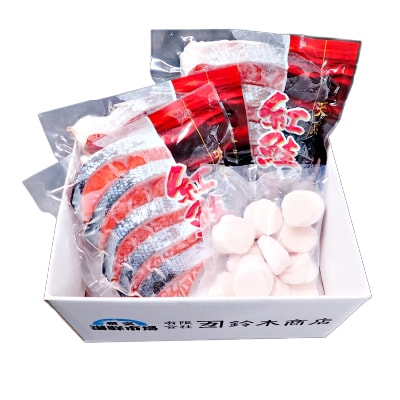 天然甘口紅鮭5切れ×3P・天然ほたて貝柱200g A-14222