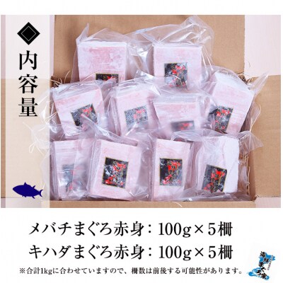 天然メバチマグロ・キハダマグロ各赤身 100g×5計約1kg
