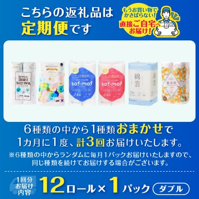 定期便【全3回毎月発送】トイレットペーパーダブル 紙のまち富士市おまかせ1パック