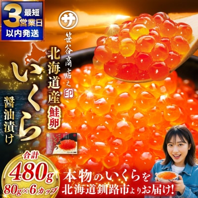 新物 北海道産 いくら 醤油漬け 80g×6カップ 計480g