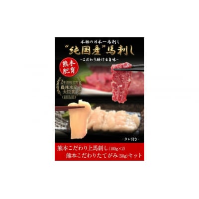馬刺し上赤身 ブロック熊本肥育 生食用 たれ付き(100g×2)+たてがみ(50g×1)
