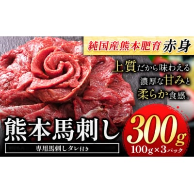 赤身馬刺し300g【純国産熊本肥育】 たっぷり300g 約100g×3ブロック(タレ5ml×3袋)