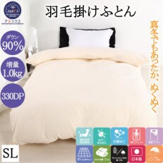 羽毛布団クイーン二枚合わせ綿15%生地使用オールシーズンダウン90%合掛