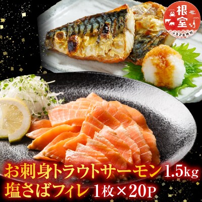 お刺身トラウトサーモン1.5kg、塩さばフィレ20P C-09021