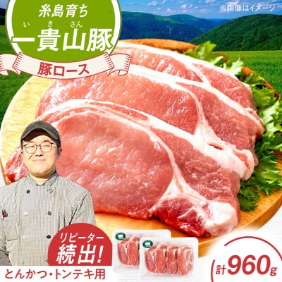 一貴山豚 ロースとんかつ・トンテキ用 計960g(120g×8枚) /いきさん牧場[AGB031]