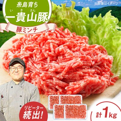 一貴山豚 ミンチ 計1kg(250g×4p) 糸島市/いきさん牧場 豚肉 [AGB053]