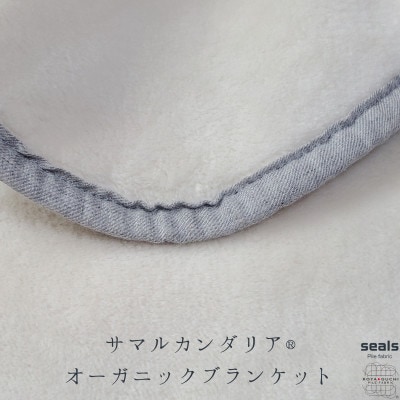 サマルカンダリア　オーガニック綿毛布　ハーフケット　ナチュラル・ブルー 140cm×100cm