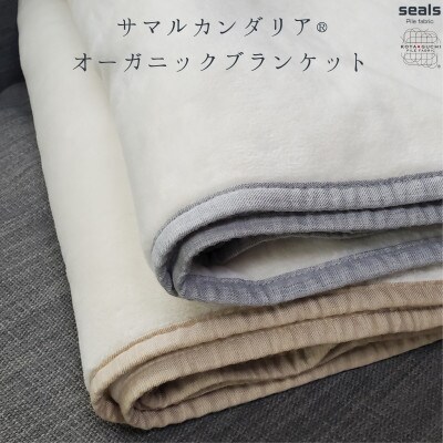 サマルカンダリア　オーガニック綿毛布　ハーフケット　ナチュラル・ブルー 140cm×100cm