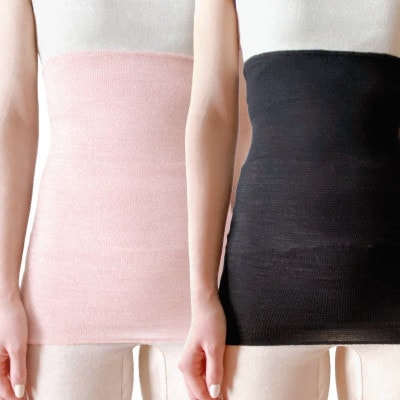 【さくらピンク1枚・ブラック1枚】(2枚セット)シルク100%オールシーズン腹巻き(男女兼用)