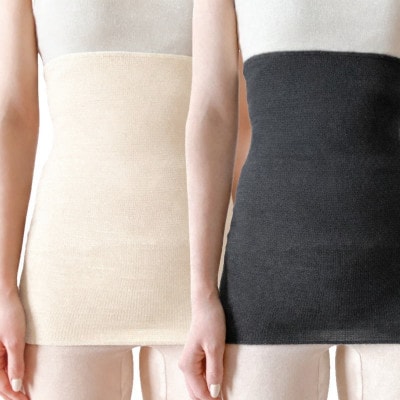 【クリーム1枚・チャコール1枚】(2枚セット)シルク100%オールシーズン腹巻き(男女兼用)