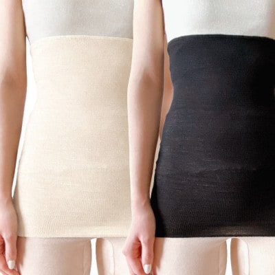 【クリーム1枚・ブラック1枚】(2枚セット)シルク100%オールシーズン腹巻き(男女兼用)