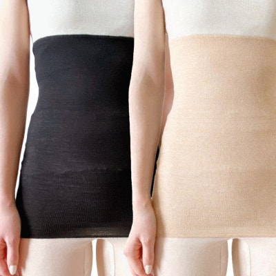 【ブラック1枚・オートミール1枚】(2枚セット)シルク100%オールシーズン腹巻き(男女兼用)