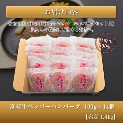 ◆宮崎牛ペッパーハンバーグセット14個入り(合計1.4kg)