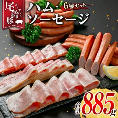 【PREMIUM PORK】 尾鈴豚 ハム ソーセージ 詰め合わせ 合計885g 6種 セット