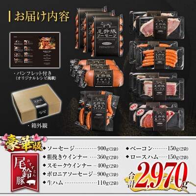 【PREMIUM PORK】 尾鈴豚 ハム ソーセージ 7種 詰め合わせ 豪華版 合計2970g