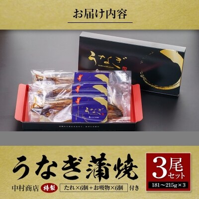◆中村商店 うなぎ蒲焼3尾セット 計543g以上