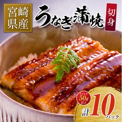 宮崎県産 うなぎ 蒲焼 切身 10パック 計500g 個包装 国産 鰻 10枚