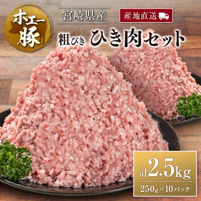 産地直送 宮崎県産 ホエー豚 粗びき ひき肉 セット 計2.5kg(250g×10パック)国産 豚肉