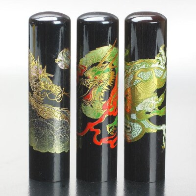 【実印や銀行印に使用可能】開運龍の黒水牛の印鑑1本ケースセット