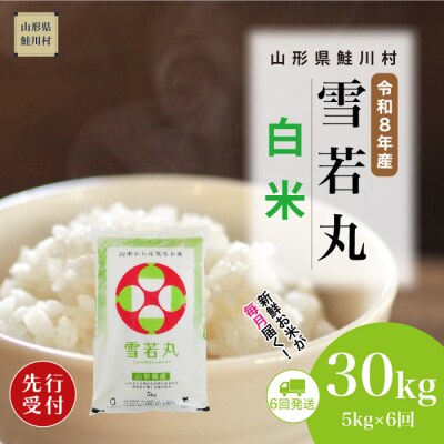 ＜8年産米先行受付＞令和8年11月中旬発送開始 雪若丸【白米】30kg(6回定期便)　鮭川村
