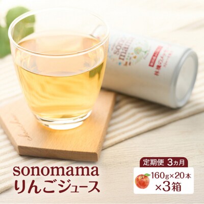定期便3ヵ月 りんごジュース「sonomama」(160g×20本)3箱[No.5325-0352]