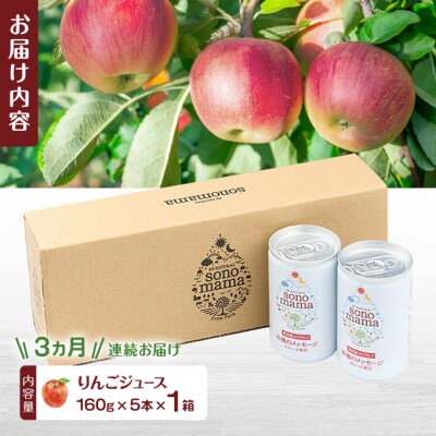 《定期便3ヵ月》りんごジュース(160g×5本)×1箱[No.5325-0412]