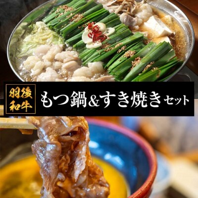 羽後和牛 もつ鍋&すき焼きセット[No.5325-0462]