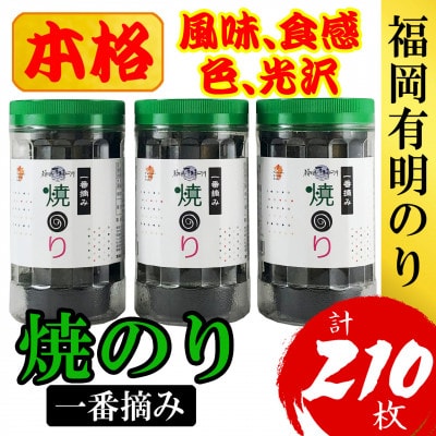 福岡有明のり(焼のり)(3本セット計210枚)　有明海産の一番摘み限定(筑紫野市)