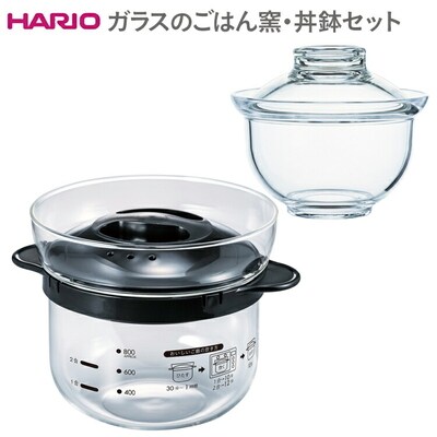 HARIO ガラスのごはん釜・丼鉢セット[XRCN-2-B][GXD-600] _DL17