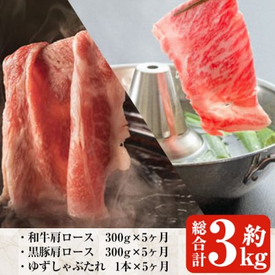 【毎月届くわくわく定期便】鹿児島県産黒毛和牛黒豚しゃぶセット合計5回[2]