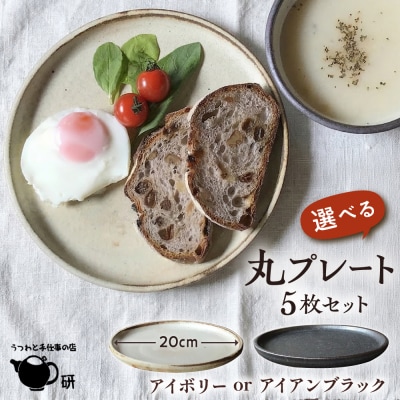 【申込後生産】20cm丸プレート5枚アイボリー うつわと手仕事の店研[ARD008]