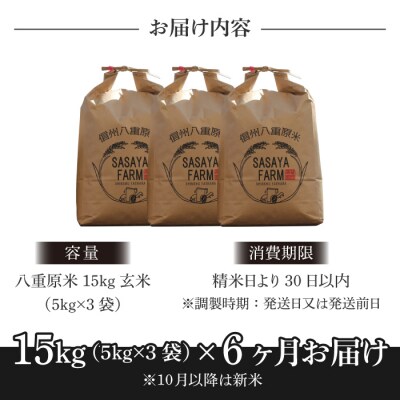 令和8年新米受付【6回定期便】八重原米15kg(5kg×3)玄米※2026年10月以降発送|笹屋農園