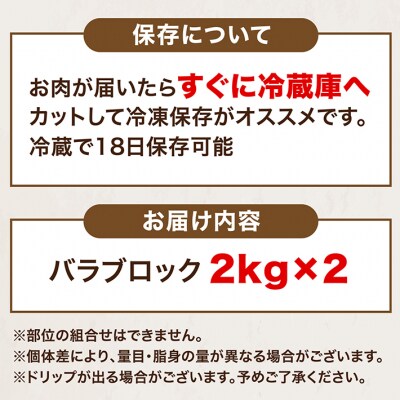 山形県庄内SPF豚 最上川ポーク バラブロック 4kg(2kg×2)国産  豚肉 冷蔵便