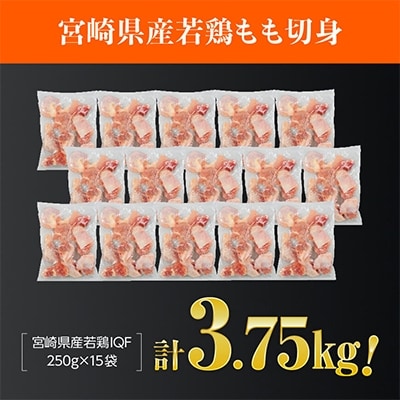 宮崎県産若鶏もも切身IQF　250g×15袋　3.75kg