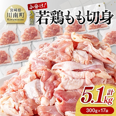 小分け!九州産若鶏もも切身5.1kg(300g×17袋)