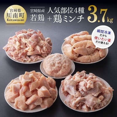 宮崎県産若鶏便利な4種と鶏ミンチセット