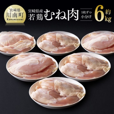 宮崎県産鶏むね肉 約6kg(1枚ずつ小分けのセット)