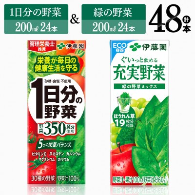 伊藤園1日分の野菜(紙)24本+伊藤園充実野菜緑の野菜ミックス(紙)24本(川南町)