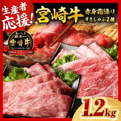 最高賞☆内閣総理大臣賞受賞!宮崎牛赤身霜降りすきしゃぶ2種 1.2㎏