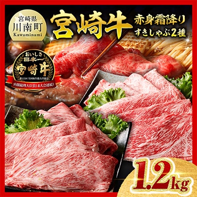 最高賞☆内閣総理大臣賞受賞!宮崎牛赤身霜降りすきしゃぶ2種 1.2㎏