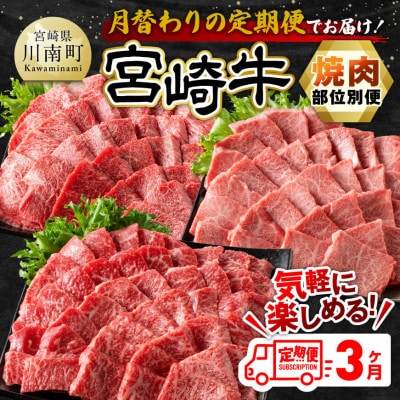 【毎月定期便】宮崎牛焼肉部位別 全3回