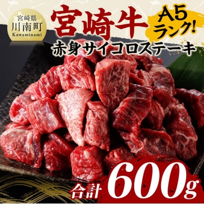 宮崎牛 厳選 A5ランク ヘルシー 赤身 サイコロステーキ 600g(300g×2パック)(川南町)